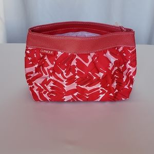 NWOT - Clinique Red/Pink Zipper String Wild Print Makeup Accessory Bag